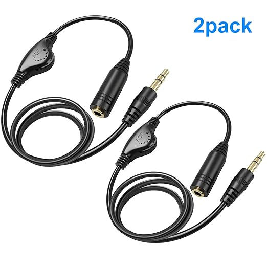 PChero Headphone Extension Cable with Volume Control, 2 Packs 6.6ft 3.5mm Audio Male to Female Aux Adapter Sound Stereo Extender Cord for Headset Smartphones Tablets