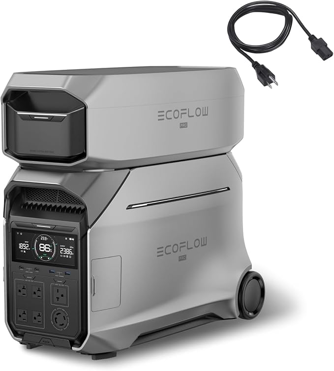 EF ECOFLOW 8kWh Portable Power Station: DELTA Pro 3 with AC Cable and Extra Battery, 120/240V 4000W AC Output, Solar Generator for Home Use, Camping, Emergencies, RVs, and Outdoor Generators