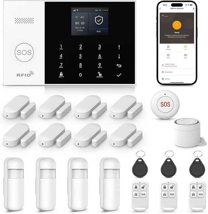 LWOHSI Wireless Alarm System,Anti-Theft Home Security Systems,Tuya APP Real-Time Alerts,21 Piece Kits with DIY Door/Window Sensor,Motion Detector,Remote,Work with Alexa for Villa,Apartment,Warehouse