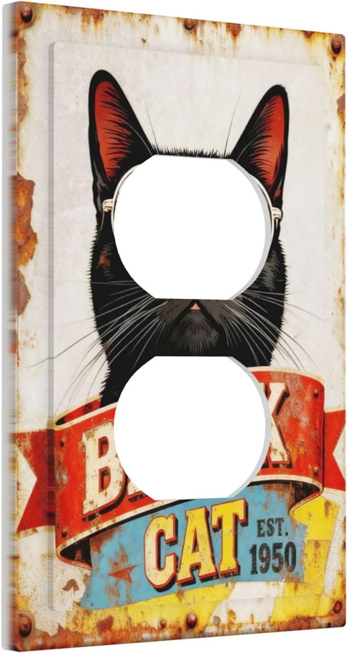 Bvtewkhz Black Cat Vintage Duplex Outlet Decorative Outlet Covers Light Switch Plate Electrical Receptacle Switchplate For Bathroom Kitchen Bedroom