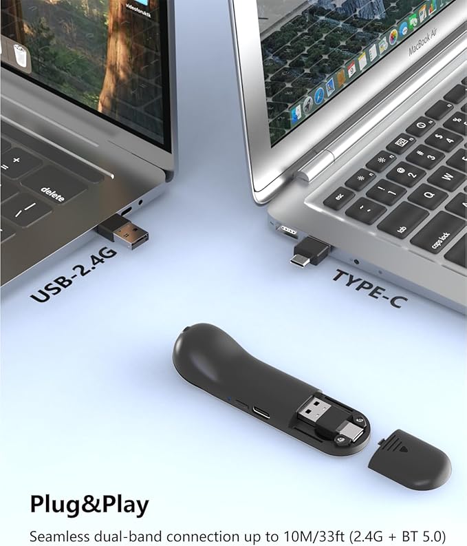 GUVOHUT Air Mouse for PC/iOS/Android with Touchpad Bluetooth 2.4G Remote Control for PowerPoint/Keynote/Tiktok/Camera/Kindle App Rechargeable Wireless Presentation for PPT Pointer (Silver)