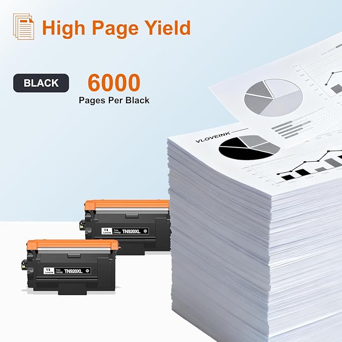 VLOVEINK TN920XL TN920 Toner Cartridge Compatible for Brother TN920XL TN920 TN920UXXL TN920XXL Work with Brother HL-L6210DW MFC-L5915DW HL-L6210DWT HL-L5210DWT MFC-L5710DW Printer (2 Pack, with Chip)