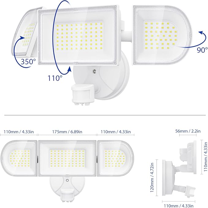 iMaihom 150W Motion Sensor Light Outdoor, 15000LM 6500K LED Security Floodlights, 3 Adjustable Head Motion Detection Light IP65 Waterproof for Yard Garage White 2pack