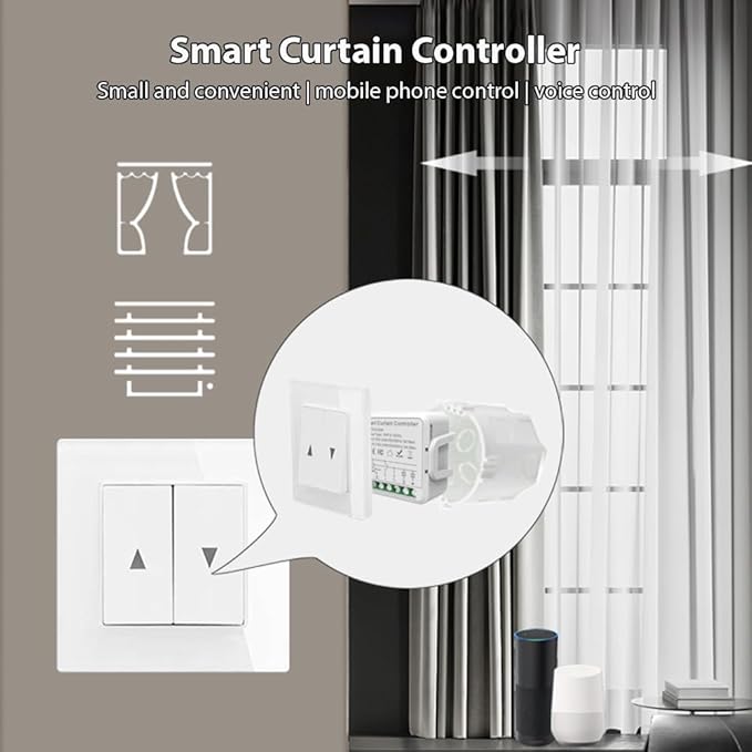 FTVOGUE Smart Curtain Controller Zigbee Switch, Voice Control, Timer, Shared Devices, Smart Relay Switch, for Home Hotel Apartment Office, with Smart Timing Function (1Pcs)