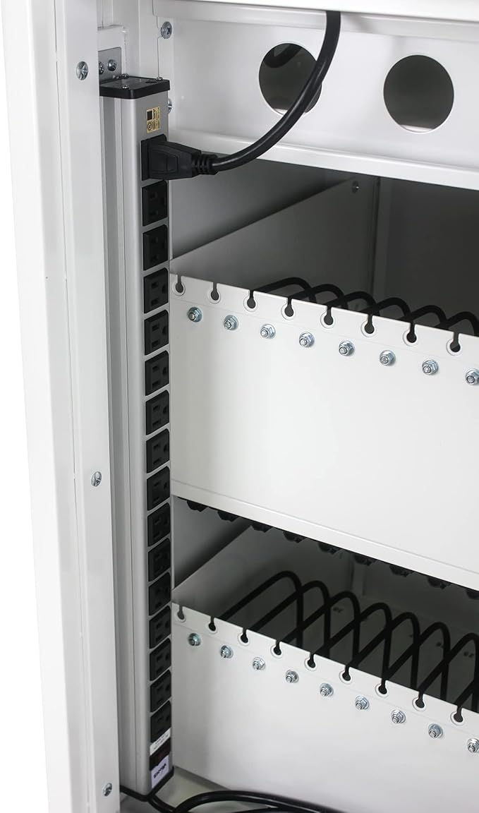 35 Device Charging Cart for Laptops and Tablets Up to 16.3-inch, Mobile Charging Station with AC Outlets, Secure Storage and Cable Management, Mobile Charging Cabinet for Ipads, Chromebooks, White