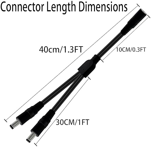 1.3FT 5.5mmx2.5mm 14AWG 12V/24V DC Power Splitter 1Female to 2Male High Power 5525 Connector for Solar Panel, Energy Storage Power Supply, Outdoor Power Supply, LED Strip Light 2pcs
