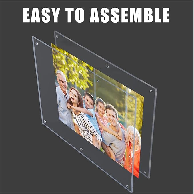 Kalami 3Pack 16x20 Clear Acrylic Wall Mount Picture Frame Self Adhesive, No Drill Holes Floating Frameless Large Photo Frame for Paintings Portrait Landscape Poster or Other Artworks