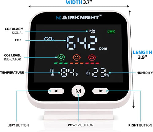 AirKnight Monitoring CO2 Monitor Indoor with Bonus Humidity & Temperature Readings | Carbon Dioxide Meter, Homebrewing - Carbon Dioxide Detector, Portable CO2 Detector, CO2 Meter Indoor, CO2 Sensor