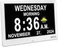 SSYA Dementia Clock for Seniors, Digital Clock with Date and Day of Week, Auto DST, Non-Abbreviated Large Calendar Alarm Clocks (White)