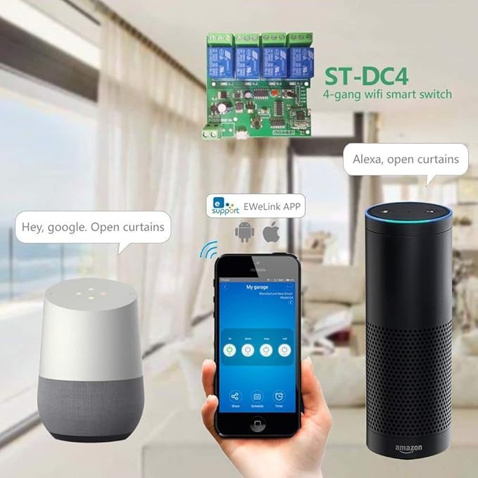 Newgoal WiFi Wireless Inching Relay Monentary/Self-Locking Switch Module DIY Smart Home Remote Control DC 5-32V AC90-260V Ewelink App iOS/Andriod Compatible with Alexa Echo Google Home IFTTT (DC4)