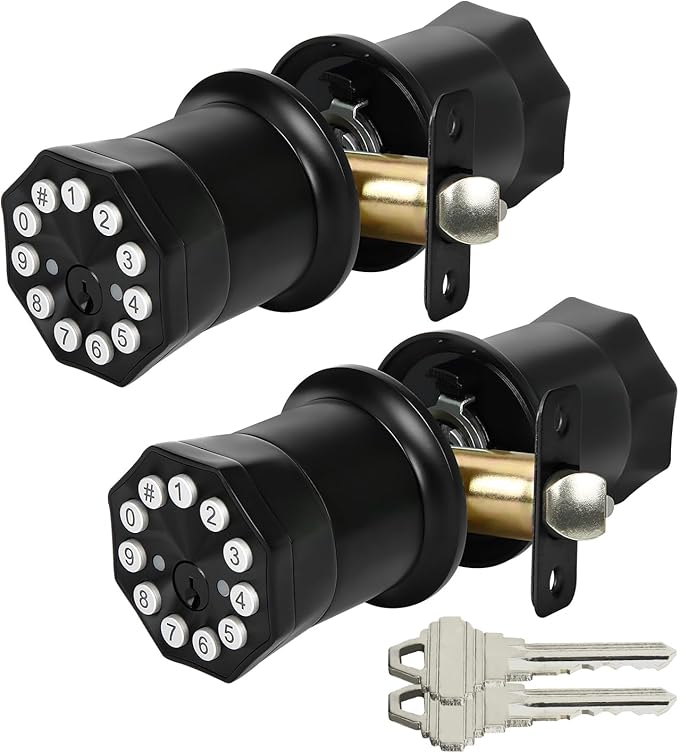 JESSTTI Black Door Knobs with Keypad and Key, Keypad Door Lock with Handle,Digital Door Lock with Keypad Set,Electronic Door Locks for Bedroom Apartment Garage Office,Black,2Pack