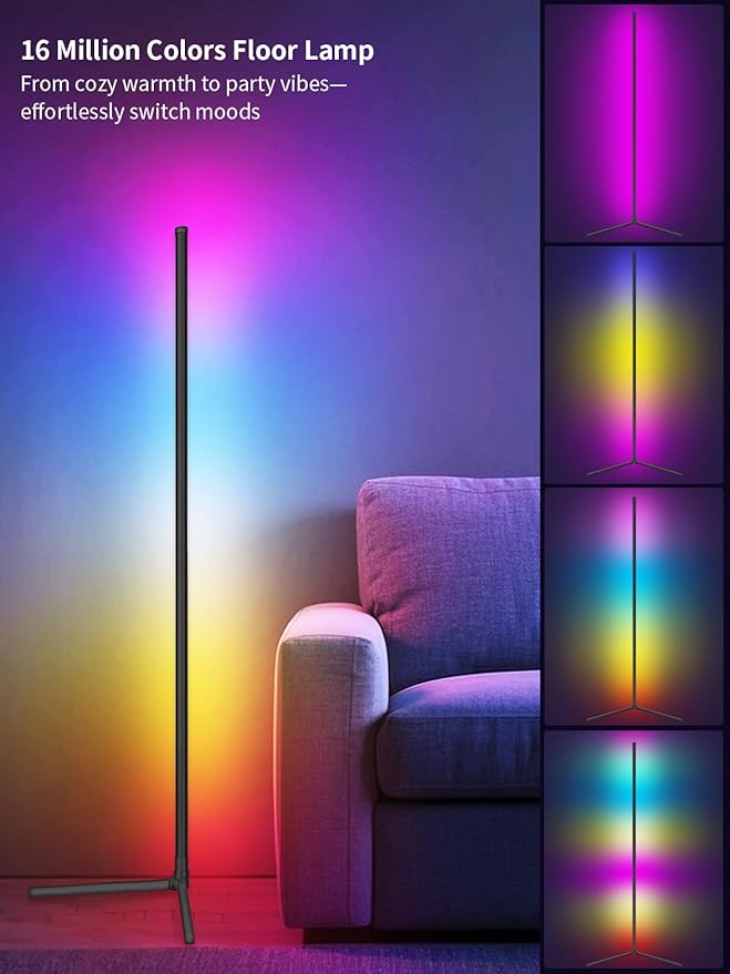 Tyute LED Corner Floor Lamp, 68+ Scenes, 16 Million Colors Corner Light with App & Remote Control, 65” Smart RGB Ambient Lighting with Music Sync, Mood Lighting for Bedroom, Living Room, Gaming Room