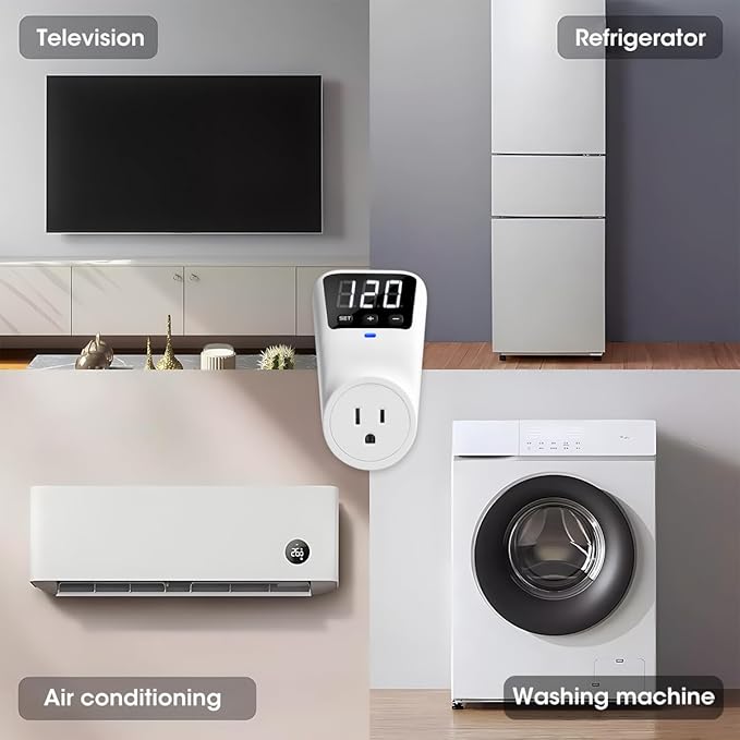 Surge Protector Voltage Stabilizers - Fireproof UL94V-1 Wall Mount Surge Protector Outlets for Refrigerator TV Appliances Real-Time Monitoring & Custom Voltage 80V-140V, 15A, 120V, 1800J,2 Pack