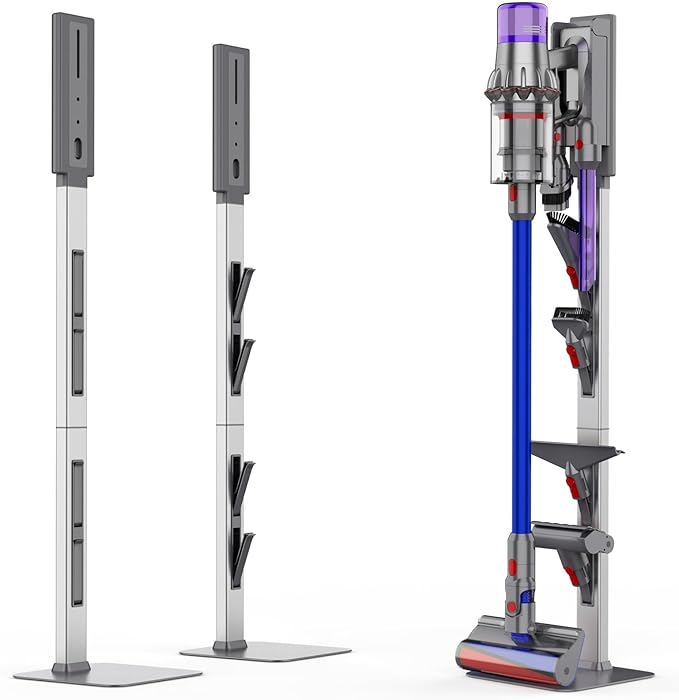 AIKOLZON Vacuum Stand for Dyson with Foldable Storage Hooks and Heavy-Duty Carbon Steel Base, No Drill Installation, Space-Saving Organizer for All Dyson Cordless Vacuums & Accessories
