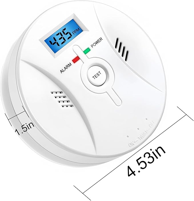 Carbon Monoxide Detector, Carbon Monoxide Alarm (Batteries Not Included), Test Function and LCD Display for Home Use