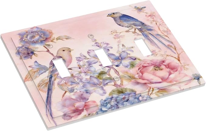 Bvtewkhz Floral Birds Morris 3 Gang Triple Toggle Decorative Outlet Covers Light Switch Plate Electrical Receptacle Switchplate For Bathroom Kitchen Bedroom
