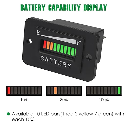 Yooreal 12/24V Battery Fuel Gauge Indicator,Battery Capacity Monitor for Lead-Acid Battery (Not Included Trojan Type) Powered Golf Car Travel Trailer Forklift Scrubber Motorcycle RV etc