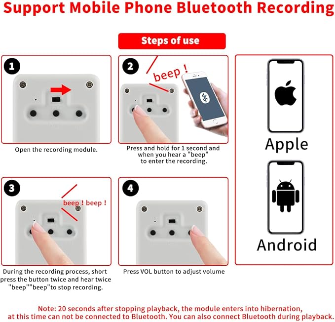Voice Recorder Box, Support Bluetooth & MIC Recording Audio Box,16MB Sound Module with Speaker,16 Min Easy Sound Voice Box for Personalized Greetings, DIY Projects, Holiday Crafts ect.