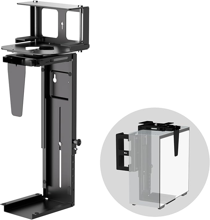 Pholiten Under Desk CPU Mount,Universal Desk Leg CPU Mount,3.94 to 11.61 inch Wide Computer Case CPU Hanger Holder,Table Beam CPU Mount Bracket Computer Tower Wall and Under Counter Holder