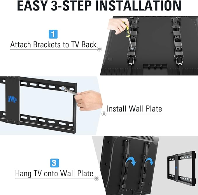 Mounting Dream Tilt TV Wall Mount - Fits 42-70 Inch TVs, Tilt Up to 20 Degrees, VESA 200x100 to 600x400mm, 132 lbs Loading, Fits 16", 18", 24" Studs - MD2165-LK