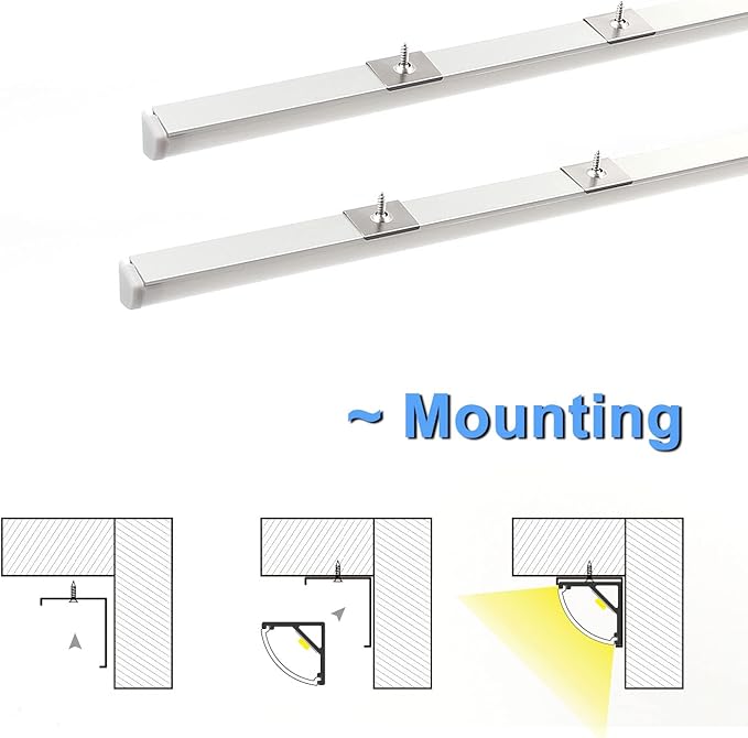 VST 6Pack 1 ft LED Aluminum Channel with Milky White Cover V Shape 16x16mm, Led Strip Light Track with End Caps and Mounting Clips Accessories for Living Room, Kitchen