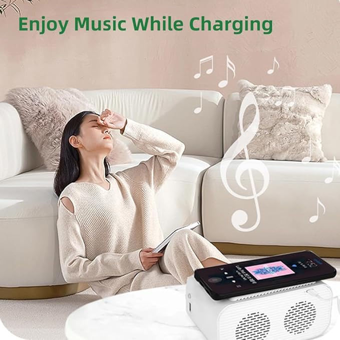 IHAO 7in1 Multifunctional Digital Alarm Clock with 15W Fast Wireless Charger Bluetooth Speaker LED Display Clock FM Radio TF Card, AUX Input, USB Port Dual Alarm for Bedroom and Office-BT510 White