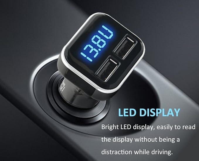 Jebsens 4.8A 24W Dual USB Car Charger Volt Meter Car Battery Monitor with LED Voltage & Amps Display, Cigarette Lighter Adapter, Compatible with iPhone 15 Pro Max Plus 14 Samsung Galaxy S24 iPad Pro