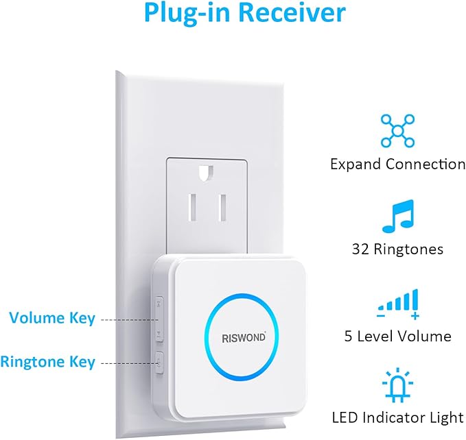Motion Sensor Door Chime, Wireless Motion Detector Alarm Indoor, Business Entry Alert Bell with Buzzer, Doorbell for Home/Garage Door/Store, USB/Battery Powered,1 Receiver +2 Sensors