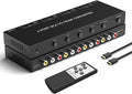 Azduou 4 AV to HDMI, 1080P/720P 4 Way RCA Composite CVBS AV Switch to HDMI Converter Adapter Support 4:3/16:9 Switching, for Sega Xbox PS1 PS2 PS3 N64 NGC SNES WII VHS VCR Camera DVD （with Remote）