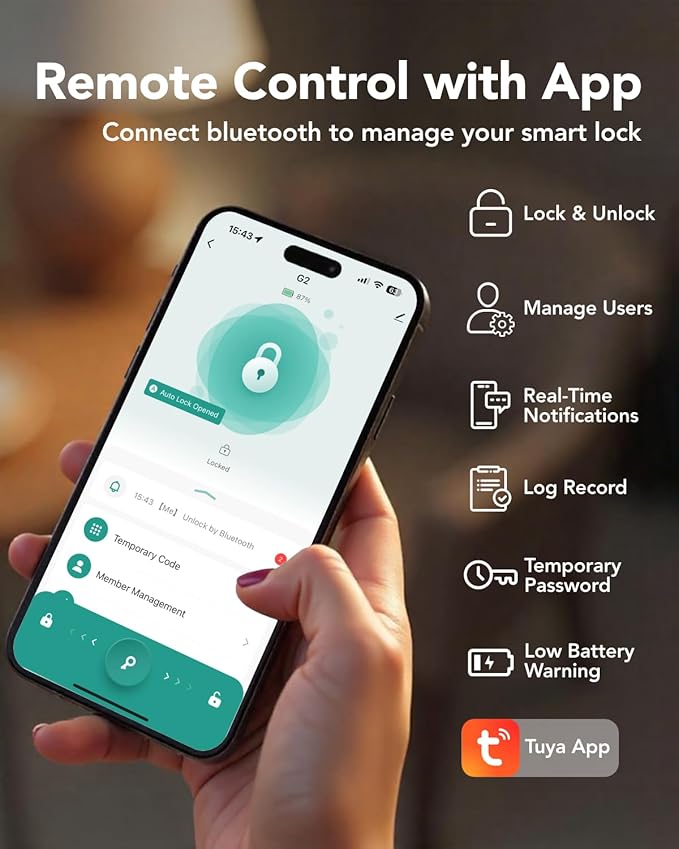 Devo G2 Fingerprint Smart Door Lock, Keyless Entry Door Lock, App Control, Smart Locks for Front Door, Smart Deadbolt Lock, Built-in Bluetooth, Touchscreen Keypad, 8 Months Battery, IP54 Waterproof