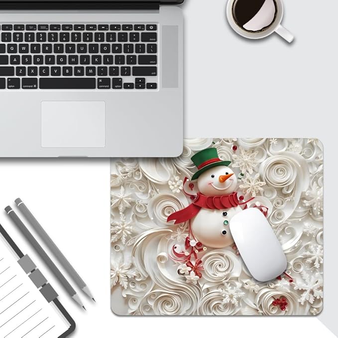 Christmas in The Snow Square Mouse pad, Texture, Waterproof, Anti Slip Rubber Base, Computer Mouse pad, Laptop Mouse pad