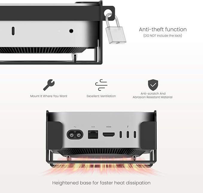 Fasgear Mac mini M4 Mount 2024 - Pure Aluminum Under Desk VESA Monitor Mounting Bracket with Anti-Theft, Black Aluminum