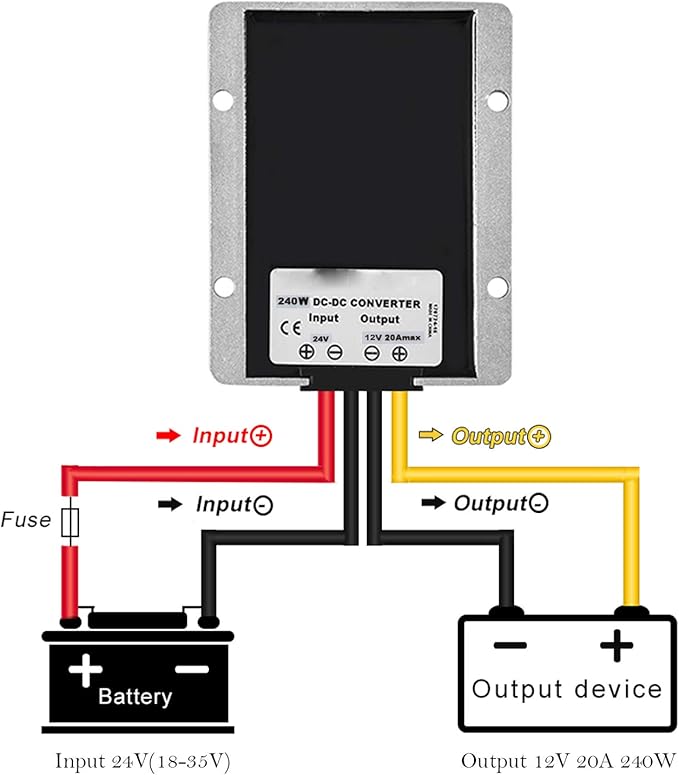 MGGi Voltage Buck Converter Regulator DC 24V to DC 12V 20A 240W Waterproof Power Transformer, Voltage Reducer, High-Power Power Supply Module Buck Transformer, for Golf Cart, Forklifts, Car