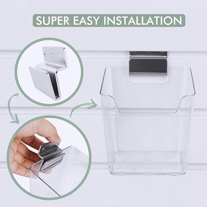Clear Slatwall Bins, 4 Pack Slat Wall Accessories Cups Hooks Assemble Set Fit Most Slat Board Storage Systems Transparent Display Hanging Holder Organizers for Garage Shed Office Craft Tool (Small)