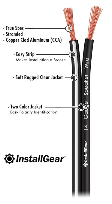 InstallGear 14 Gauge AWG Speaker Wire True Spec ans Soft Touch Cable Wire (500ft White/Black) - Car Speakers, Stereos, Home Theater Speakers, Surround Sound, Radio - 14 Gauge Black Speaker Wire