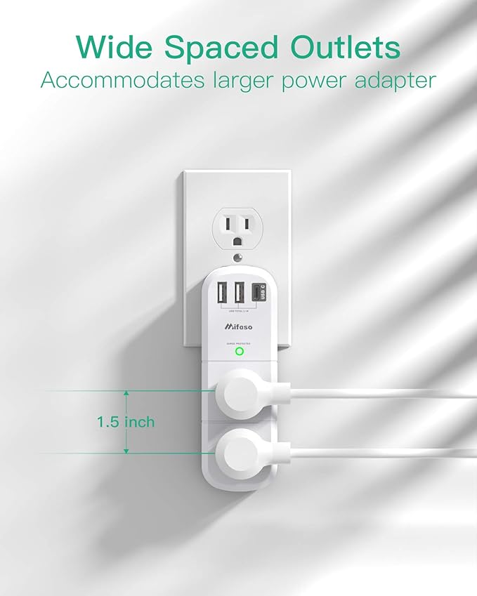 Surge Protector USB Outlet Extender, 6 AC Multi Plug Outlet and 3 USB Ports (1 USB C), 3-Sided Swivel Power Strip Outlet Splitter for Home, Dorm Room Essentials (2 Pack)