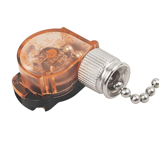 Ceiling Fan Light Switch, E87438 Fan Lamp Switch with 11" Beaded Pull Chain, ON-Off, 6A 125VAC, Electrical Pull Chain Switch for Wall Lamps, Cabinet Light and More
