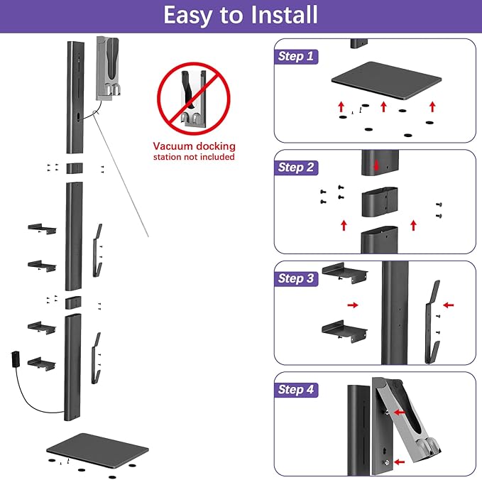 XIGOO Storage-Stand-Docking-Station-Holder Compatible with V15 Detect V11 V10 V8 V7 V6 Cordless Vacuum Cleaners, Stable Metal Organizer Rack(White, 5 Hooks)