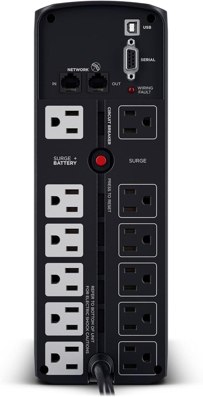CyberPower CP1350PFCLCD PFC Sinewave UPS Battery Backup and Surge Protector, 1350VA/880W, 12 Outlets, AVR, Mini-Tower; UL Certified