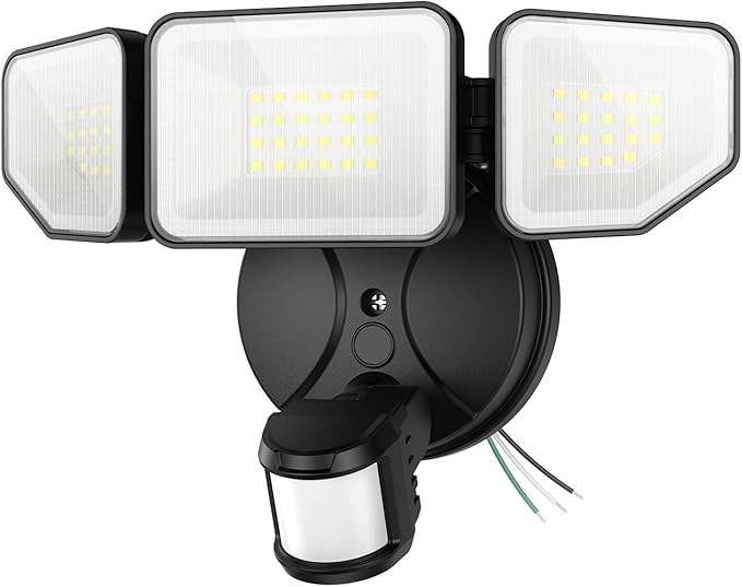 Meloght 65W 6500LM Flood Lights Outdoor Motion Sensor, Hardwired Security Floodlights 6500K IP65 Waterproof, Dusk to Dawn Lighting Outside, Black 1 Pack