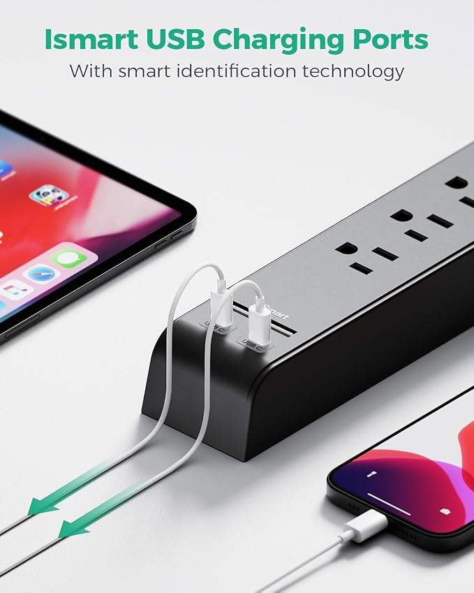 2 Pack Surge Protector Power Strip with 6 Outlets 4 USB Ports (2 USB C) 20-Foot Extension Cord Flat Plug 900 Joules 15A Circuit Breaker Wall Mount Desk USB Charging Station for Home Office