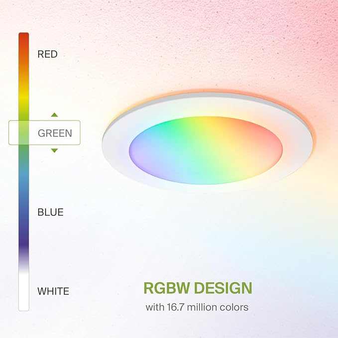 ASD 6 Pack LED Smart Recessed Lighting 6 Inch 15W, RGBW Color Changing Lights, Compatible with Alexa & Google Assistant, Dimmable 2700K-6500K Selectable RGB Lights, WiFi Bluetooth Ceiling Light, ETL