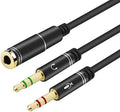 CANFON Headphone Splitter for Computer 3.5mm Female to 2 Dual 3.5mm Male Headphone Mic Audio Y Splitter Cable Smartphone Headset to PC Adapter(35CM, Black)