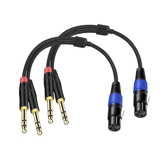 2Pack 6.35mm Dual TRS to XLR Female Cable for Microphone, Mixer, Amplifier, 1.5 FT, Dual 1/4 Male to XLR Audio Cable, Y Splitter Patch Cord, 3-PinXLR to Dual 1/4 TRS Male Converter Adapter Cable