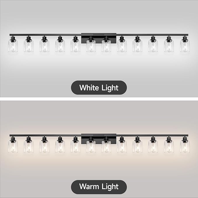 DIKAIDA 12 Light Bathroom Light Fixtures, Black Bathroom Lighting Fixtures Over Mirror Matte Black Modern Vanity Lights Wall Lighting for Mirror Bedroom, Living Room (78.7inch)