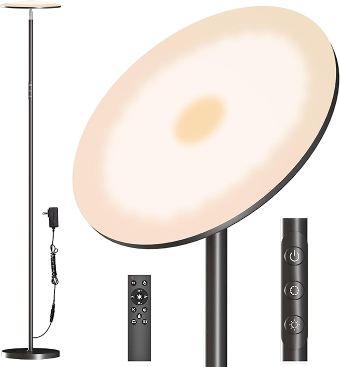 LED Floor Lamp, Bright 36W 3600LM Standing Lamp 350W Equivalent with Remote & Touch Control, Modern Torchiere Floor Lamp with 2700K-6500K Stepless Dimming, 69" Tall Lamp for Living Room Bedroom Office