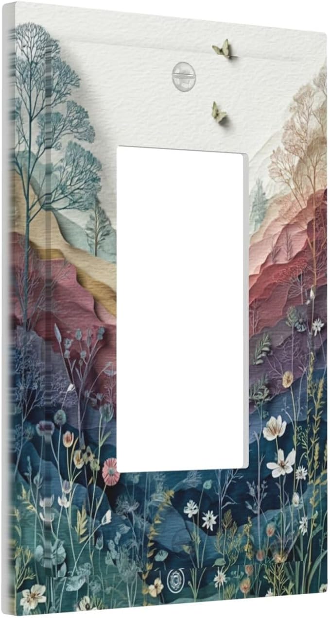 Bvtewkhz Wildflowers Rustic Flowers Floral Plants 1 Gang Single Rocker Wall Plate Cover Vintage Mountain Decorative Light Switch Covers Electrical Faceplate Switch Plates for Bathroom Kitchen Home