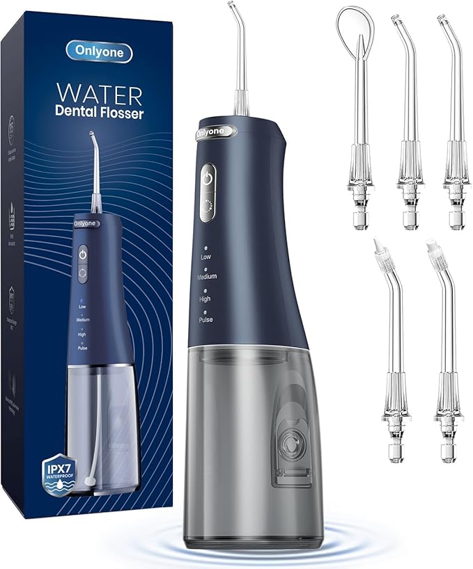 Onlyone Rechargeable Cordless Water Flosser with Adjustable Water Pressure for Daily Oral Care, Power Dental Flosser for Home and Travel Use, Portable Oral Irrigator for Sensitive Gums and Braces Care