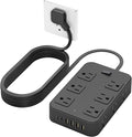 Solidock Flat Plug Power Strip Surge Protector with 12 AC Outlets 6 USB Ports 3 Side Multi Plug Outlet Extender 10 Ft Extension Cord for Home Office Kitchen Dorm Wall Desk Charging Station ETL Listed