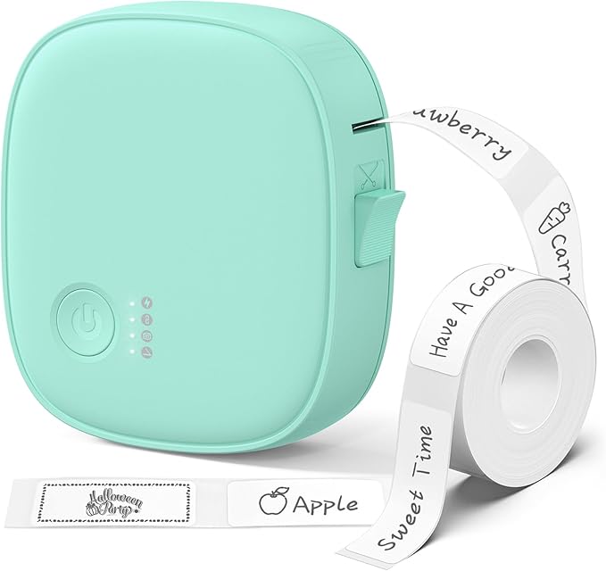 XenGro Mini Label Maker Machine with Tape AH-P05, Portable Bluetooth Mini Label Printer, Wireless Thermal Label Maker, Waterproof & Rechargeable, Built-in Cutter, for Home, Office, Kitchen – Green